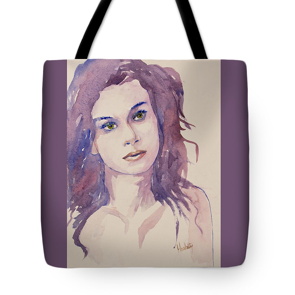  Tote Bag featuring the painting Portrait of a young woman by David Hardesty