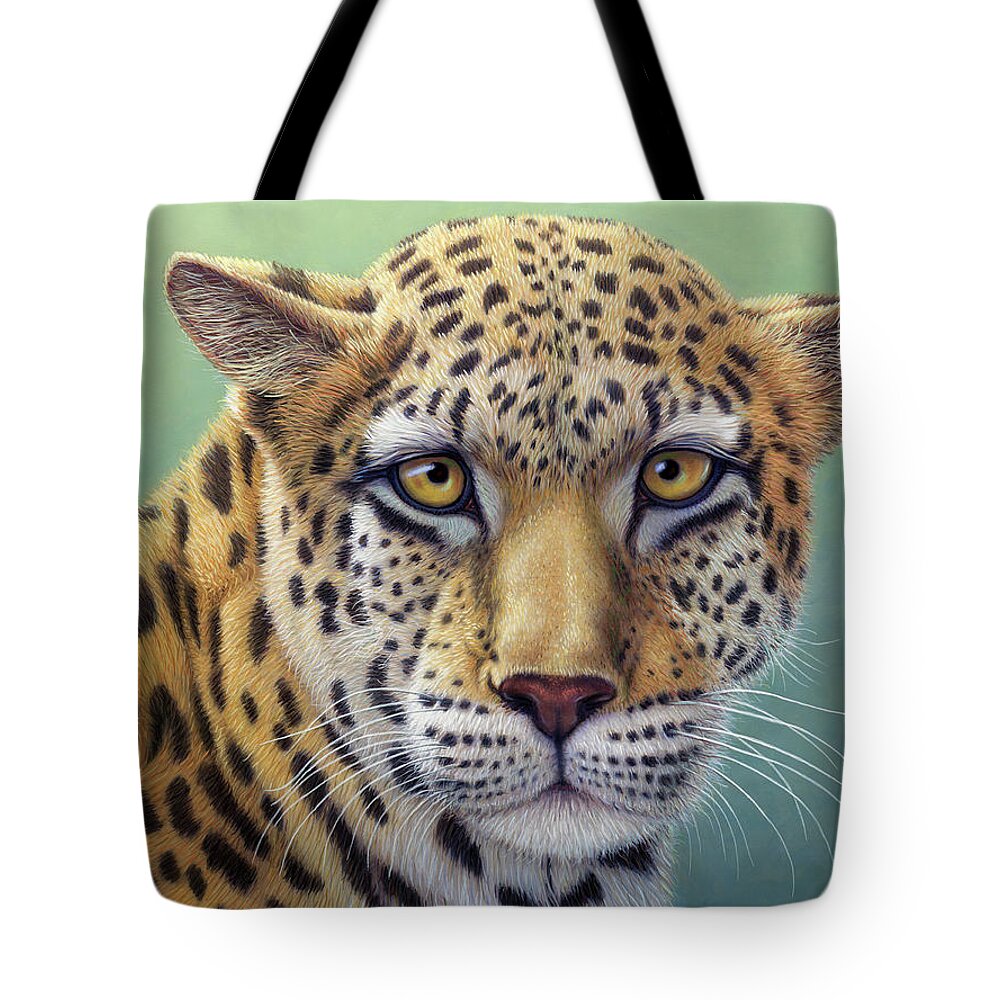 Leopard Tote Bag featuring the painting Portrait of a Leopard by James W Johnson