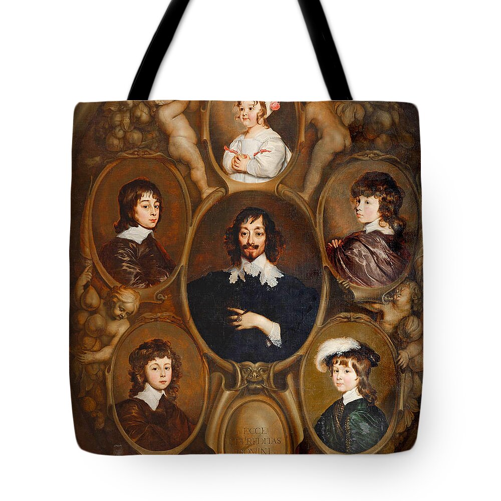Adriaen Hanneman Tote Bag featuring the painting Portrait of Constantijn Huygens and his Five Children by Adriaen Hanneman