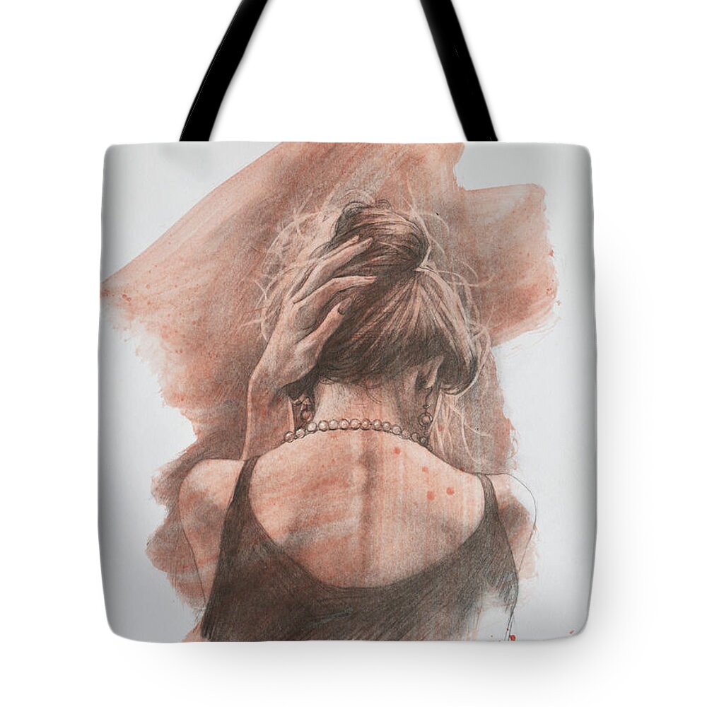 Portrait Tote Bag featuring the drawing Portrait of girl #21111 by Hongtao Huang