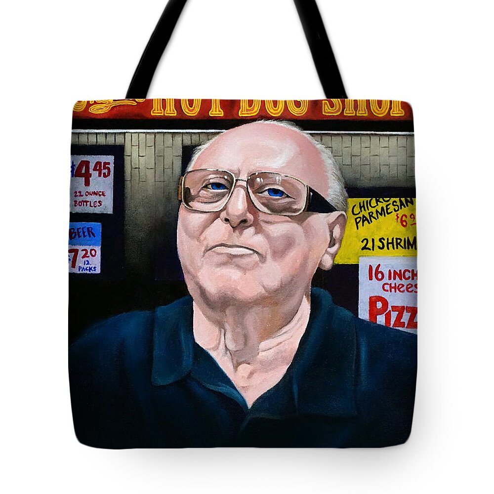  Tote Bag featuring the painting Portrait of Moe Simon by Christopher Shellhammer