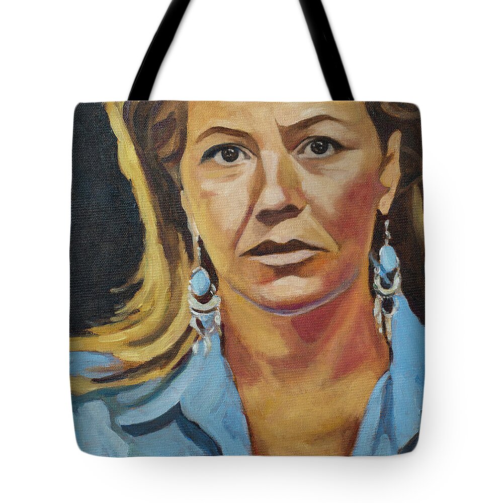 Oil Tote Bag featuring the painting Portrait of my wife by Pablo Avanzini