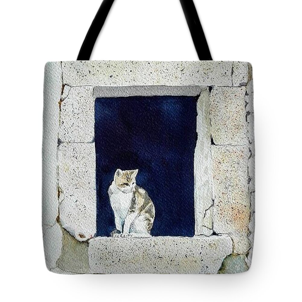Cat Tote Bag featuring the painting Portuguese cat by Sandie Croft