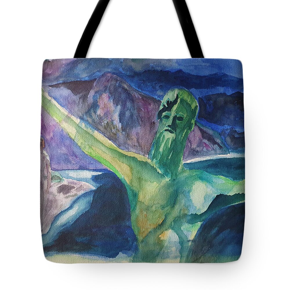 Masterpiece Paintings Tote Bag featuring the painting Poseidon by Enrico Garff