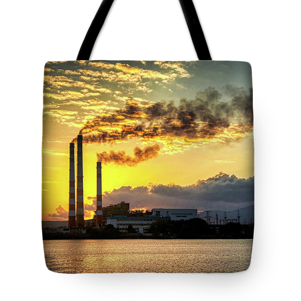 Clouds Tote Bag featuring the photograph Power plant pollution by Micah Offman