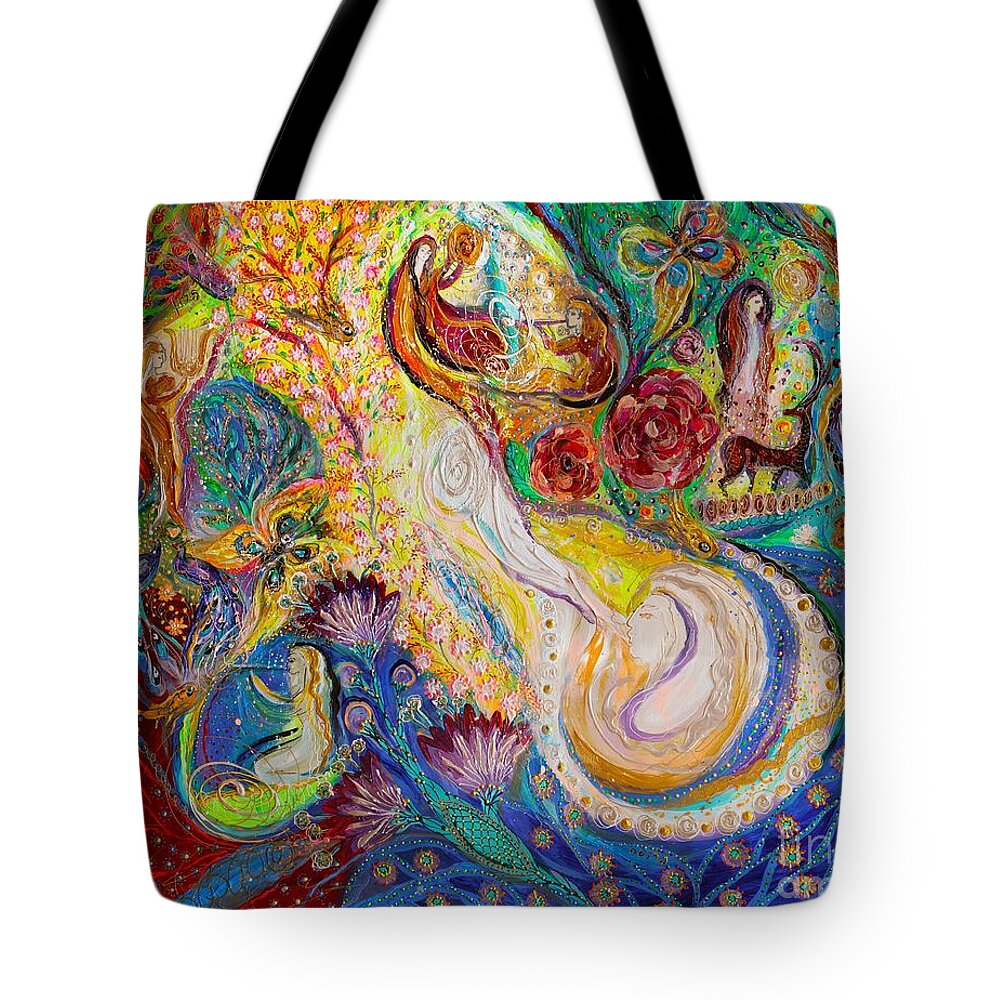Modern Jewish Art Tote Bag featuring the painting Praise him with the tambourine and dance III by Elena Kotliarker
