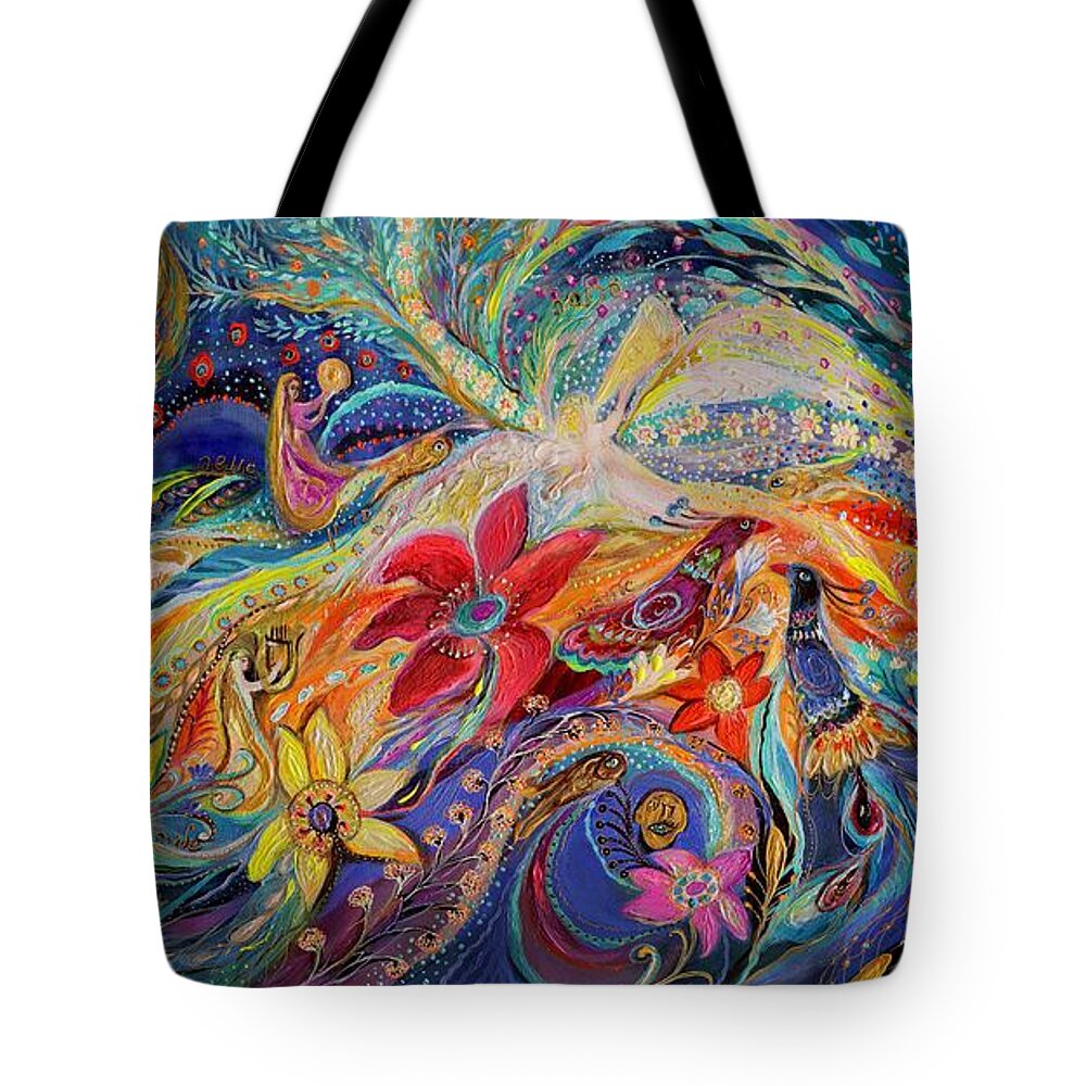Modern Jewish Art Tote Bag featuring the painting Praise him with the timbrel and dance II by Elena Kotliarker