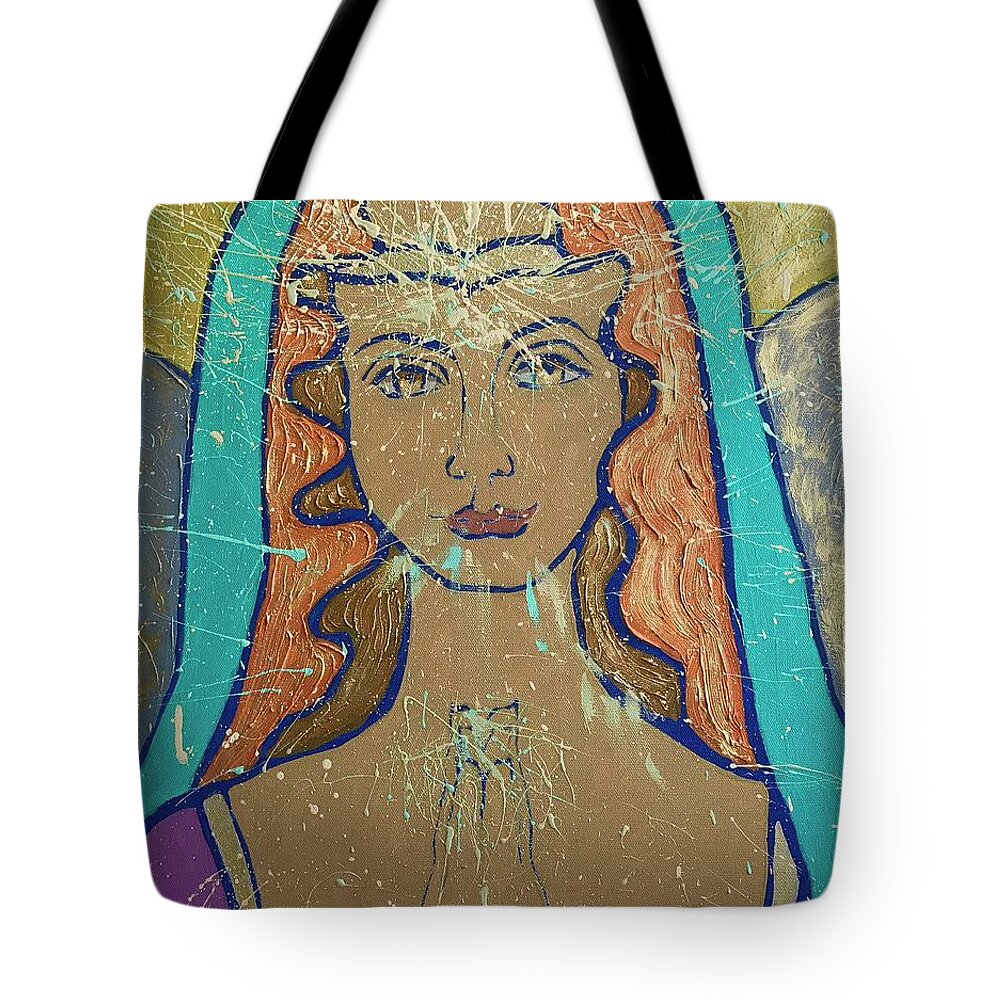 Angels Tote Bag featuring the painting Pray and know I am with you by Monica Elena