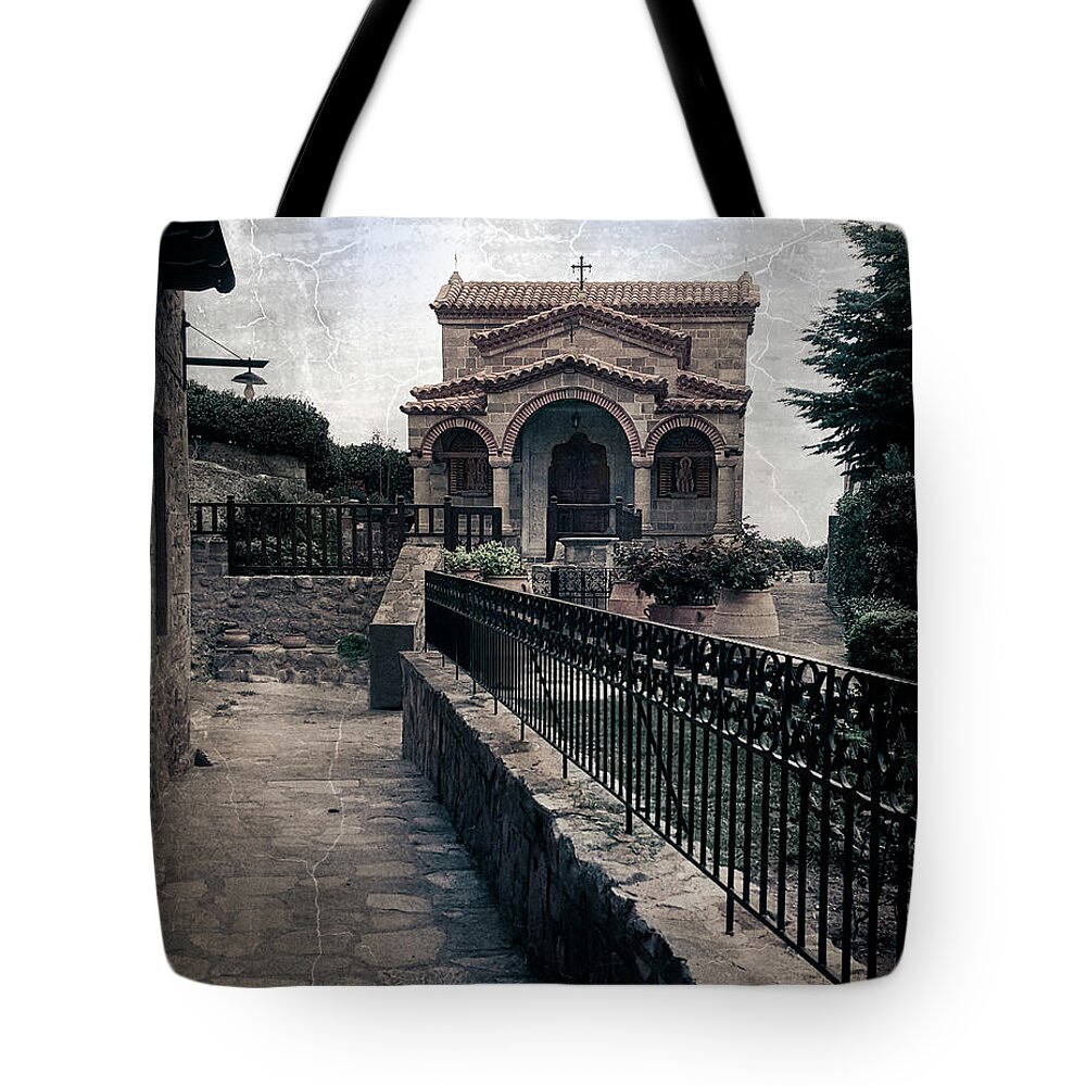 Greece Tote Bag featuring the photograph Prayerful Walk to the Chapel by M Kathleen Warren