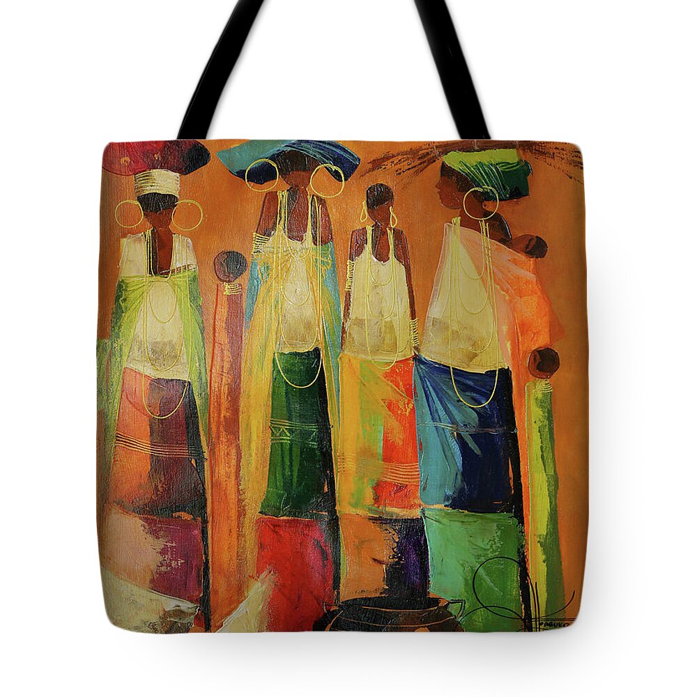 Moa Tote Bag featuring the painting Preparing For Nightfall by Ndabuko Ntuli