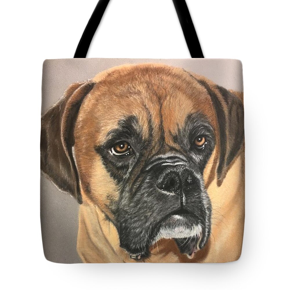 Boxer Tote Bag featuring the pastel Presley by Marlene Little