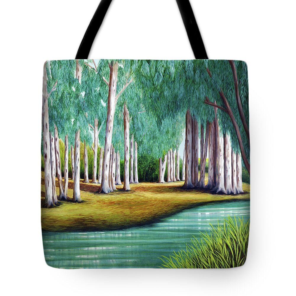 Large Prints Tote Bag featuring the painting Beside Still Waters -prints of oil painting by Mary Grden