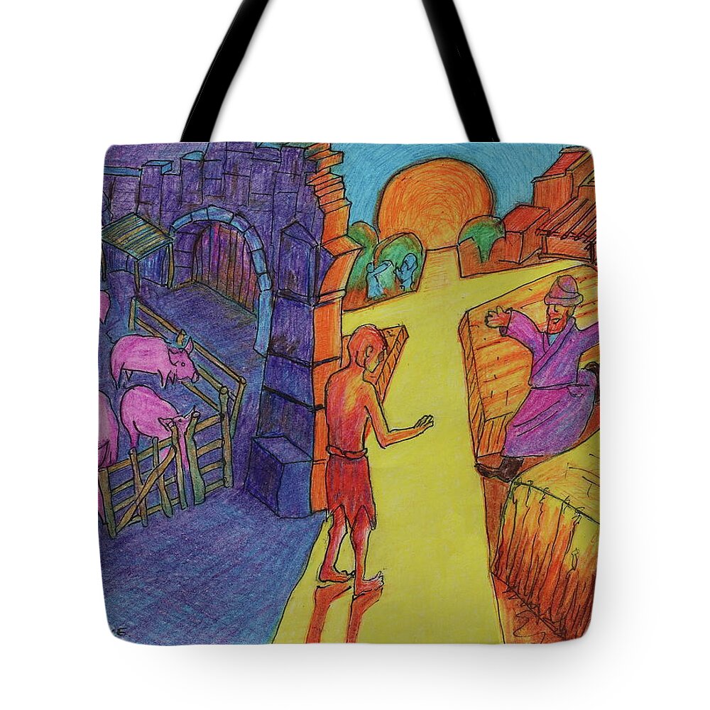 Parable Of The Prodigal Son Tote Bag featuring the drawing Prodigal Son Parable painting by Bertram Poole by Thomas Bertram POOLE