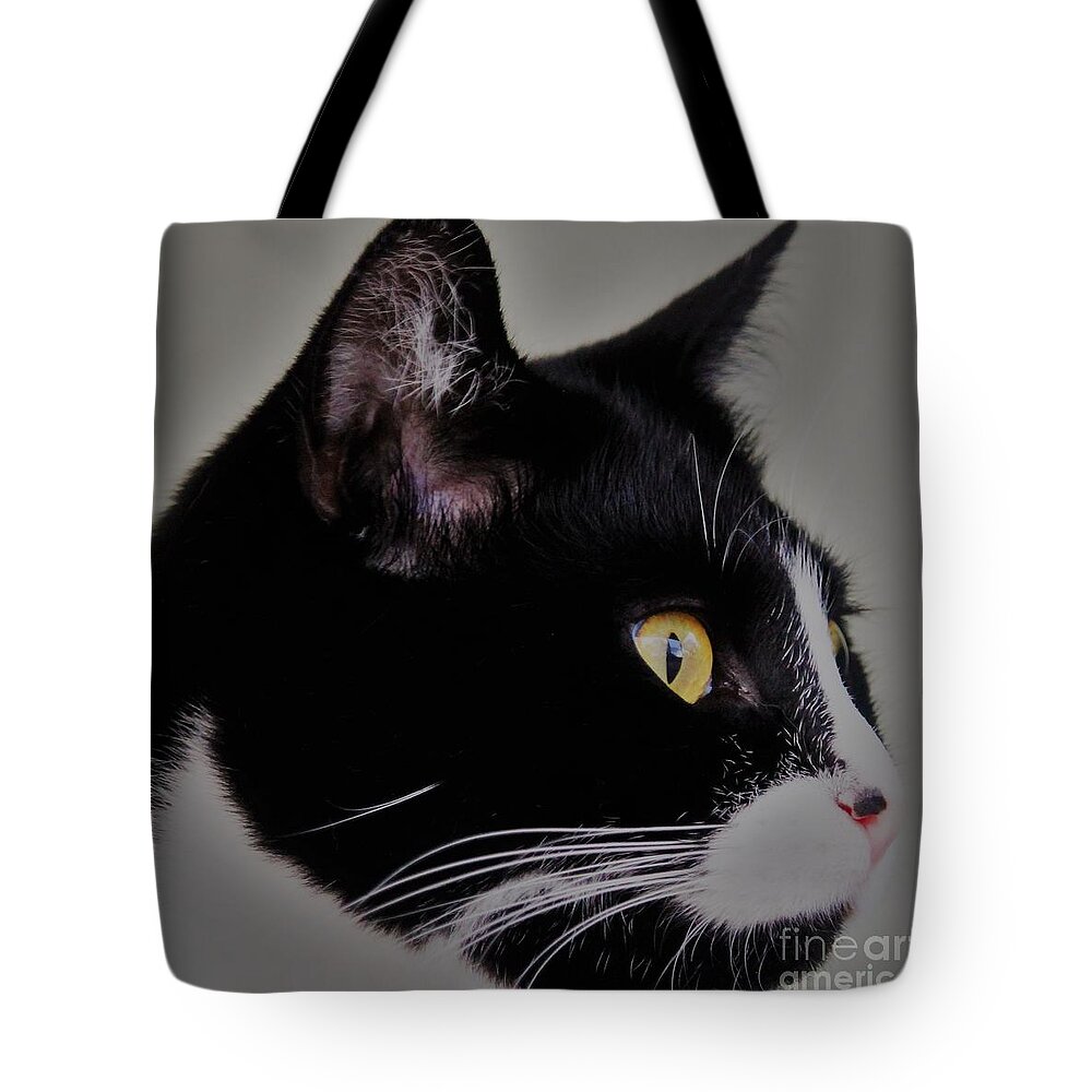 Cats Tote Bag featuring the photograph Profile of a black and white cat by Joanne Carey