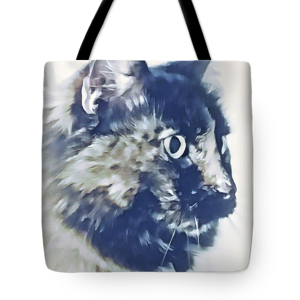 Cat; Kitten; Cat Face; Profile; Watercolor; Monochrome; Tote Bag featuring the painting Profile of a Princess by Tina Uihlein
