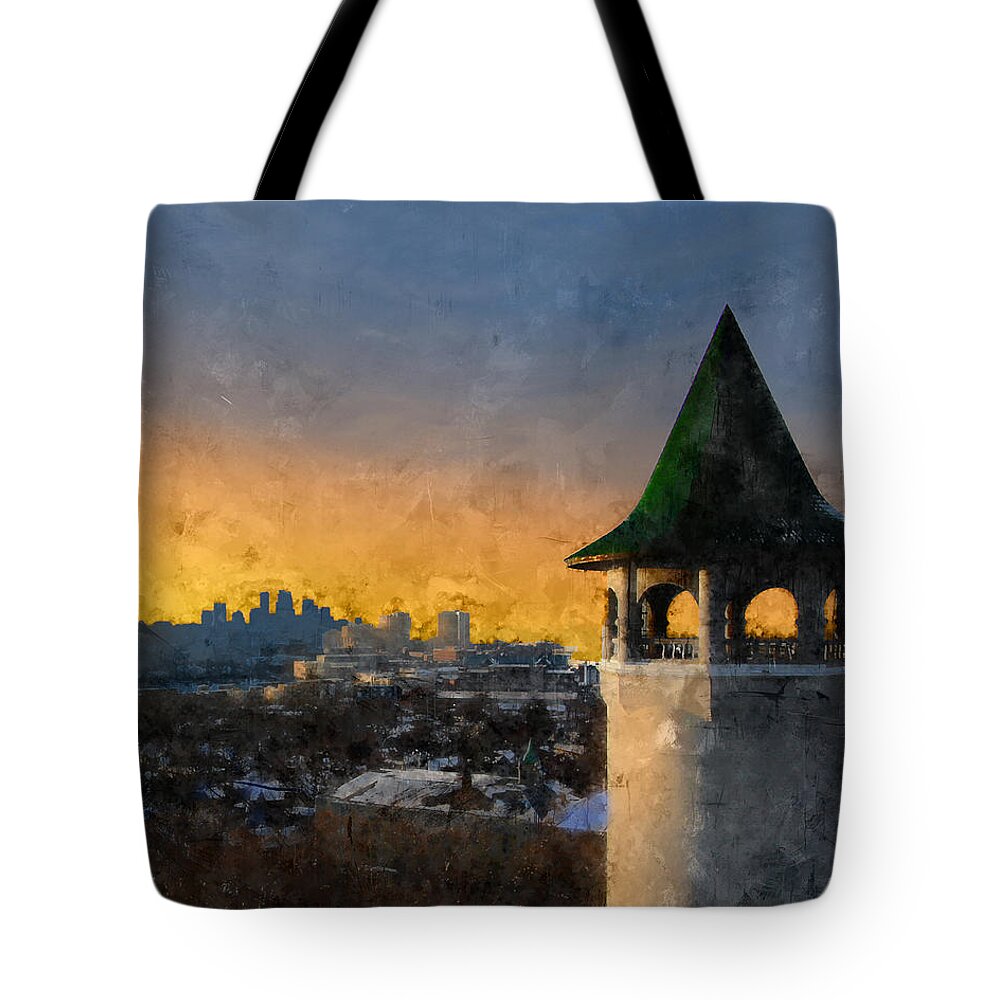 Minneapolis Tote Bag featuring the mixed media Prospect Park Water Tower - Minneapolis by Glenn Galen