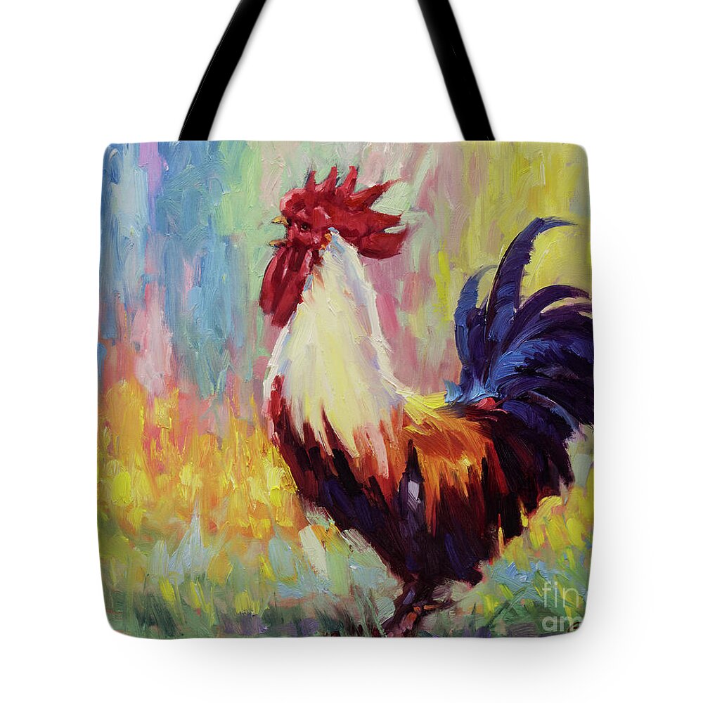 Roosters Original Rooster Oil Painting Gary Modern impressionism paintings Impressionistic Rooster Oil Painting Commission Original Oil Painting Impressionism Impressionist Painting Techniques Impressionist Style painting oil on Canvas Series Of Chicken Nature Feathers Proudness Rooster The Proud Rooster Walks Through The Tall Grass In Search Hens Animal Styles Impressionism Rooster farm chicken Original Impressionist Oil Painting landscape Richly Colored Textured Paint Stroke Unique Tote Bag featuring the painting Proud Rooster Crowing in the Morning by Gary Kim