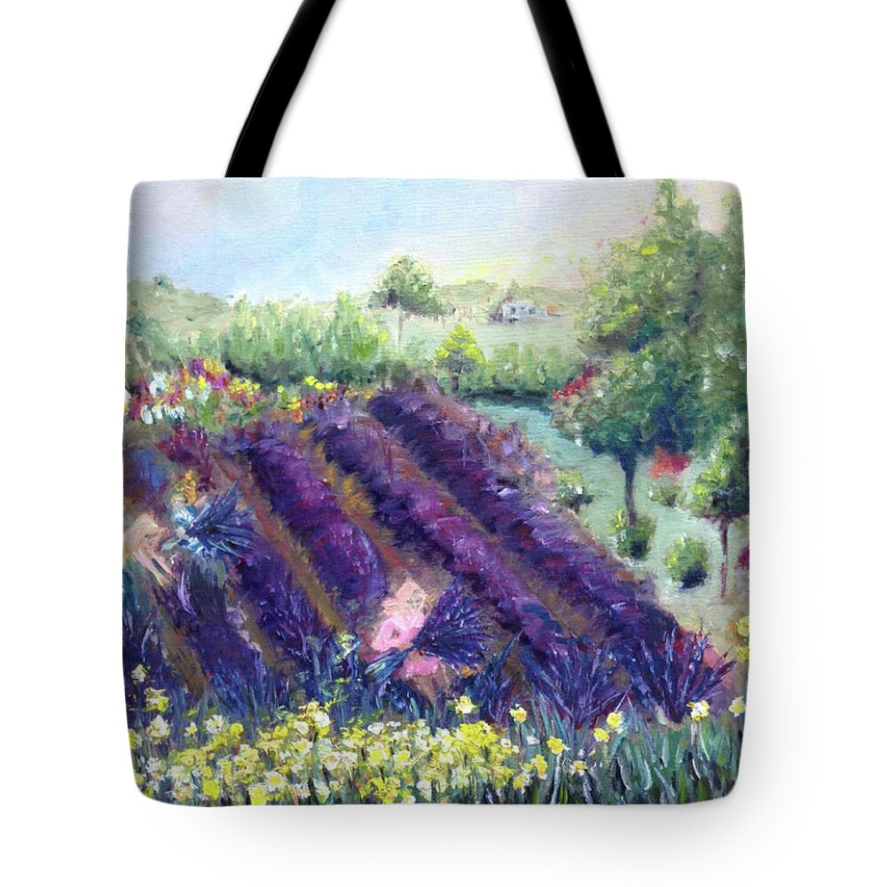 Provence Tote Bag featuring the painting Provence Lavender Farm by Roxy Rich