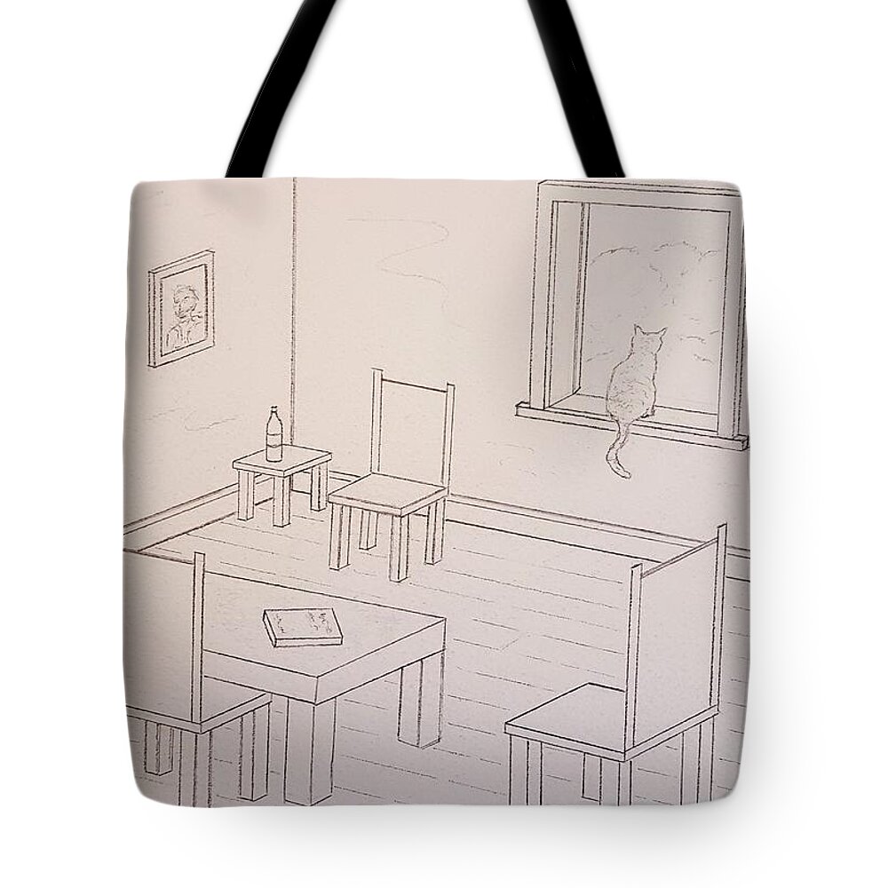 Sketch Tote Bag featuring the drawing Provence Parlor by John Klobucher