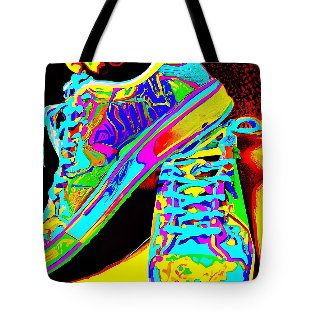 Newby Tote Bag featuring the digital art Psychedelic Sneakers by Cindy's Creative Corner