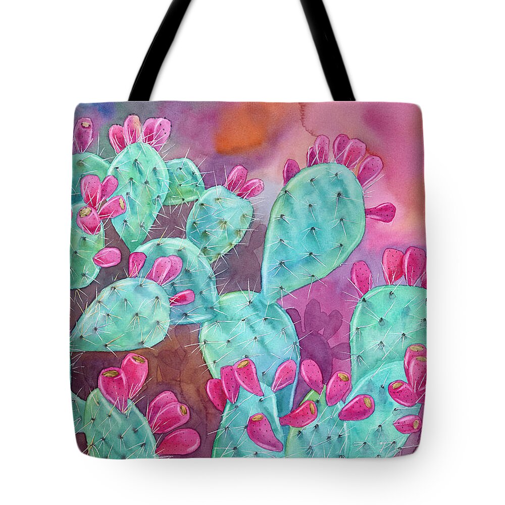 Opuntia Tote Bag featuring the painting Psychodelic Opuntia by Espero Art
