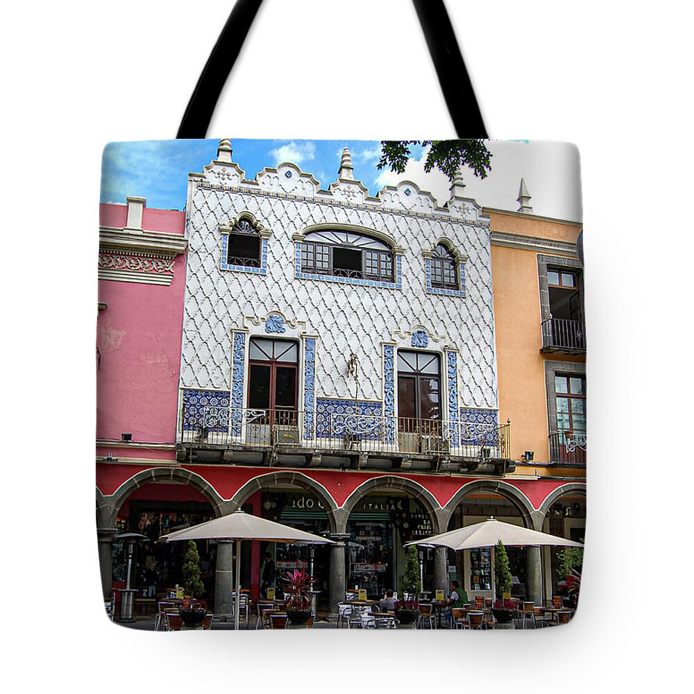 Puebla Tote Bag featuring the photograph Puebla Street Scene by William Scott Koenig