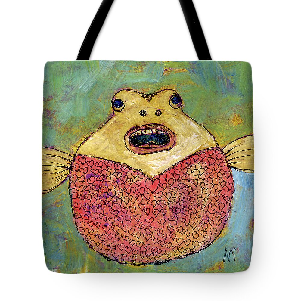 Puffy Tote Bag featuring the mixed media Puffy Heart by AnneMarie Welsh