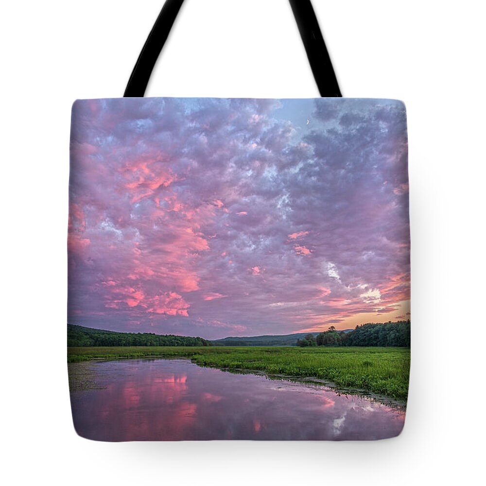 Skies Tote Bag featuring the photograph Puffy Kaleidoscopic Clouds At Basha Kill by Angelo Marcialis
