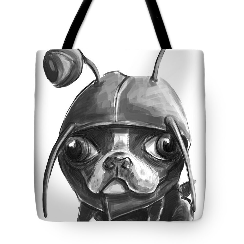 Pug Dog Costume Black And White Cute Illustration Drawing Art Tote Bag featuring the painting Pug Lobster by Brett Hardin