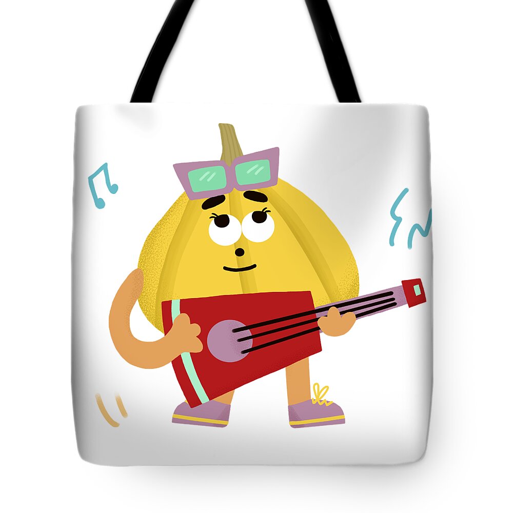 Music Tote Bag featuring the painting Pumpkin loves to play guitar by Min Fen Zhu