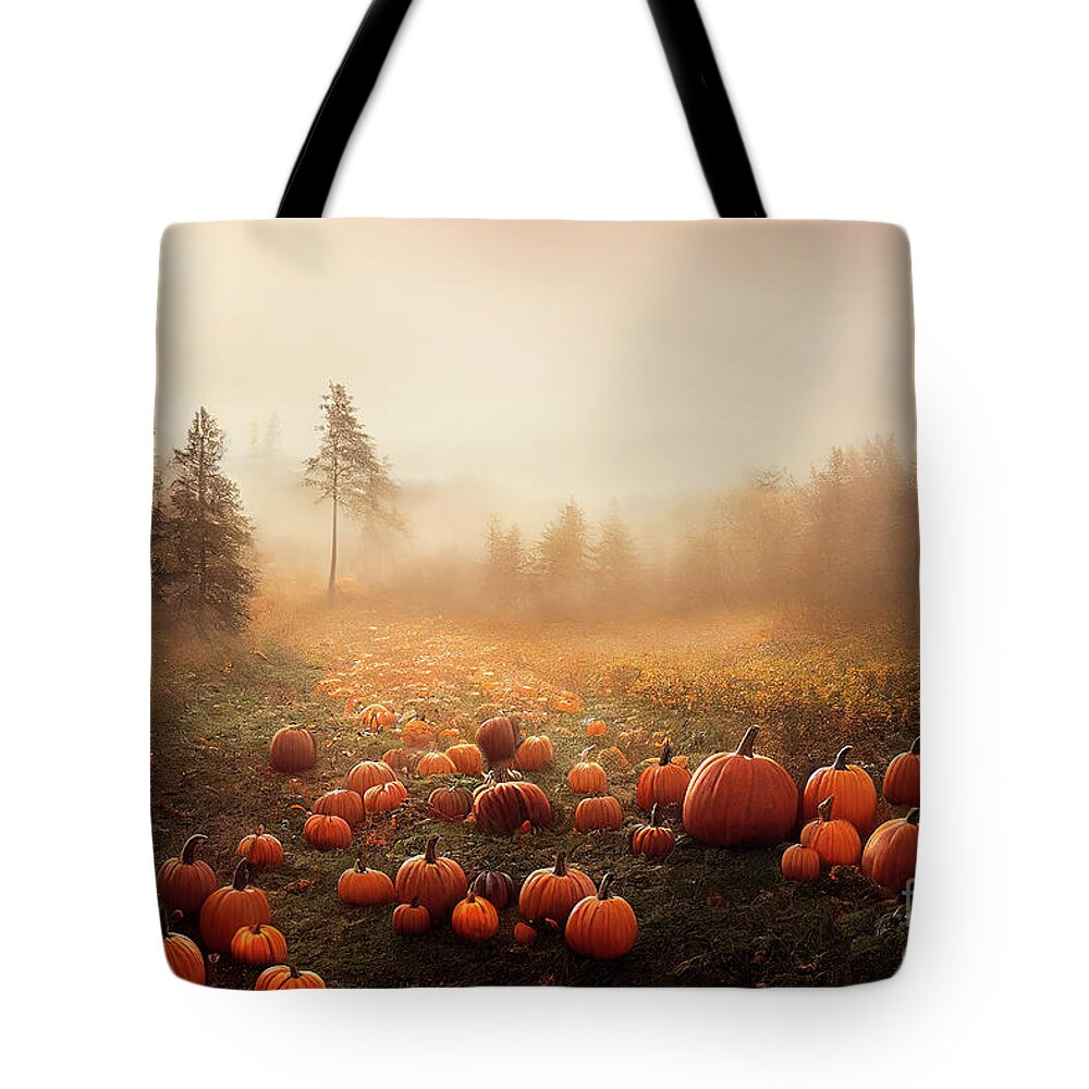 Pumpkin Tote Bag featuring the photograph Pumpkins in autumn forest. by Jelena Jovanovic