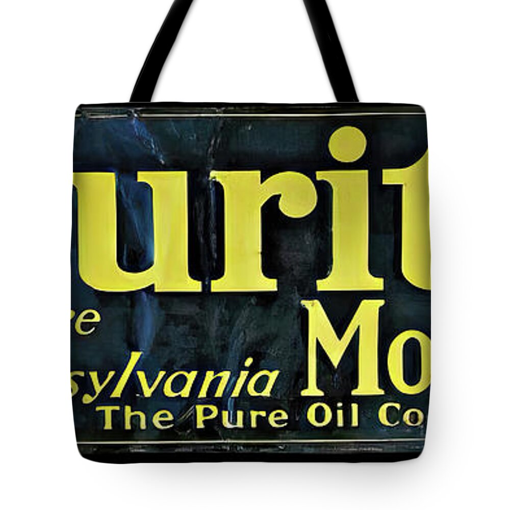 Puritan Motor Oil Tote Bag featuring the photograph Puritan Motor Oil Company vintage sign by Flees Photos