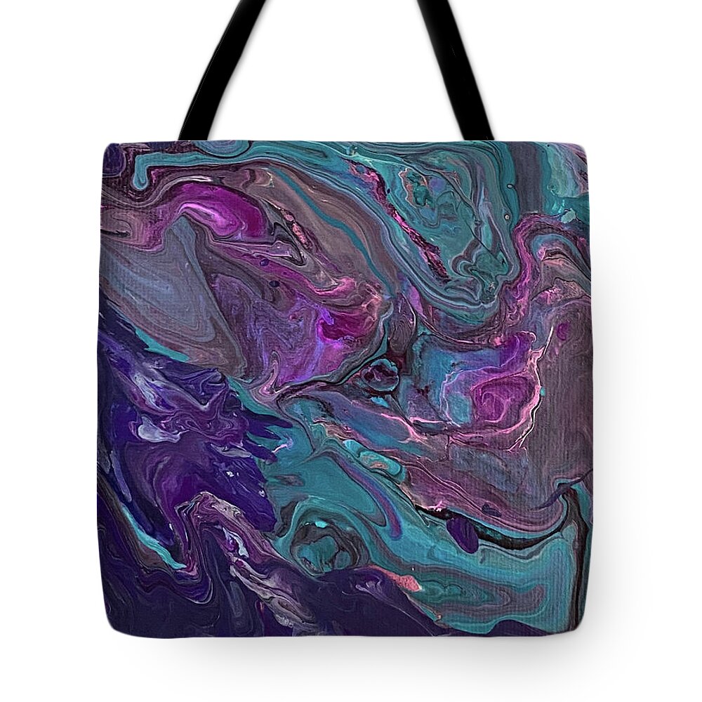 Marbling Tote Bag featuring the painting Purple and Teal Marbling by Lisa Neuman