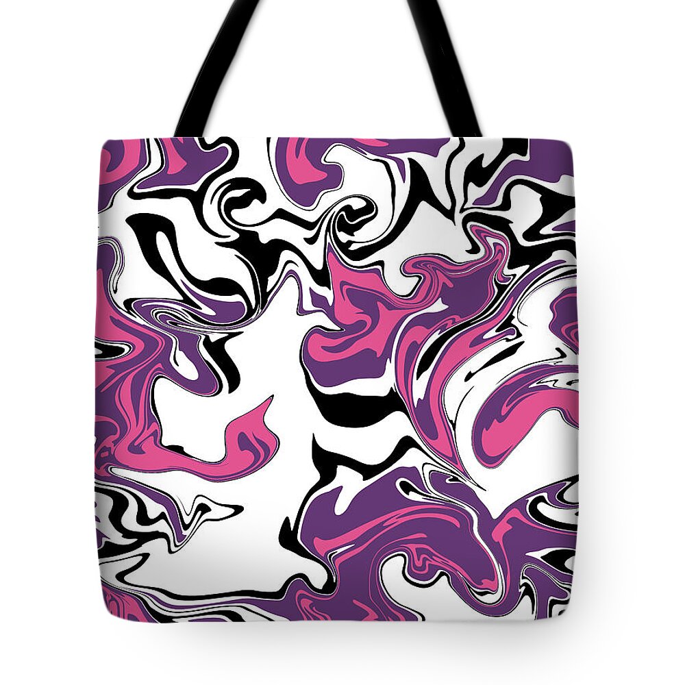Purple Tote Bag featuring the digital art Purple and white fluid art, abstract pink and white by Nadia CHEVREL