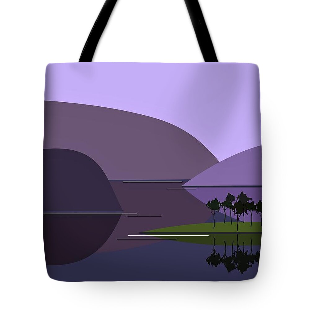 Purple Tote Bag featuring the digital art Purple Hills by Fatline Graphic Art