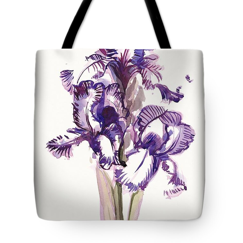 Iris Tote Bag featuring the painting Purple Iris by George Cret