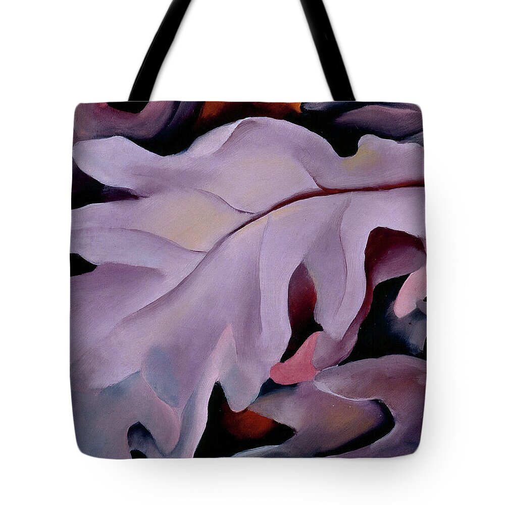 Georgia O'keeffe Tote Bag featuring the painting Purple leaves - Abstract modernist nature painting by Georgia O'Keeffe