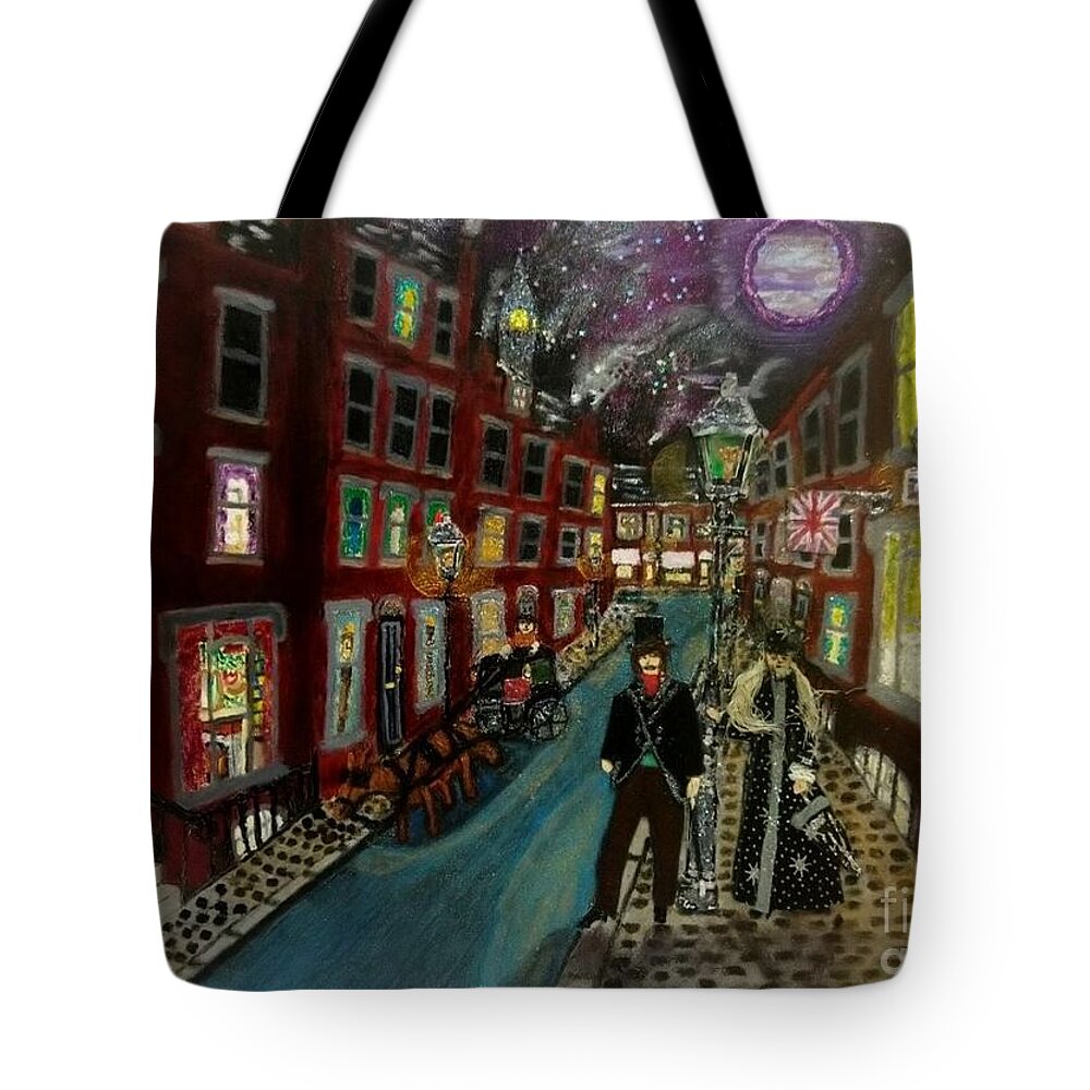 London Tote Bag featuring the mixed media Purple Moon Victoriana by David Westwood