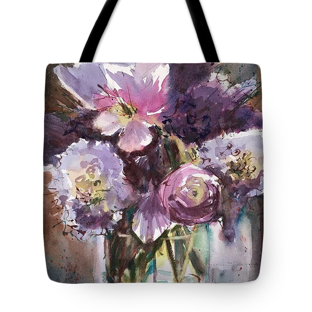 Floral Tote Bag featuring the painting Purple Reign by Judith Levins