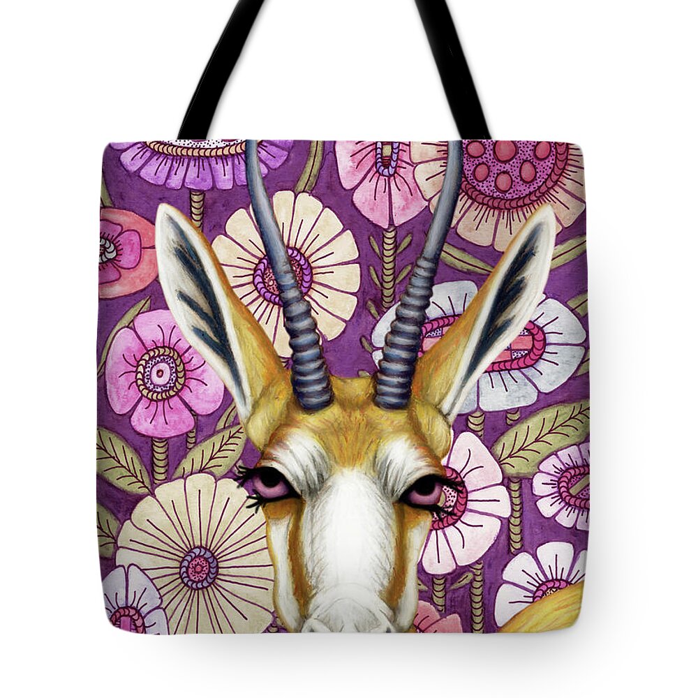 Antelope Tote Bag featuring the painting Purple Springbok Floral by Amy E Fraser