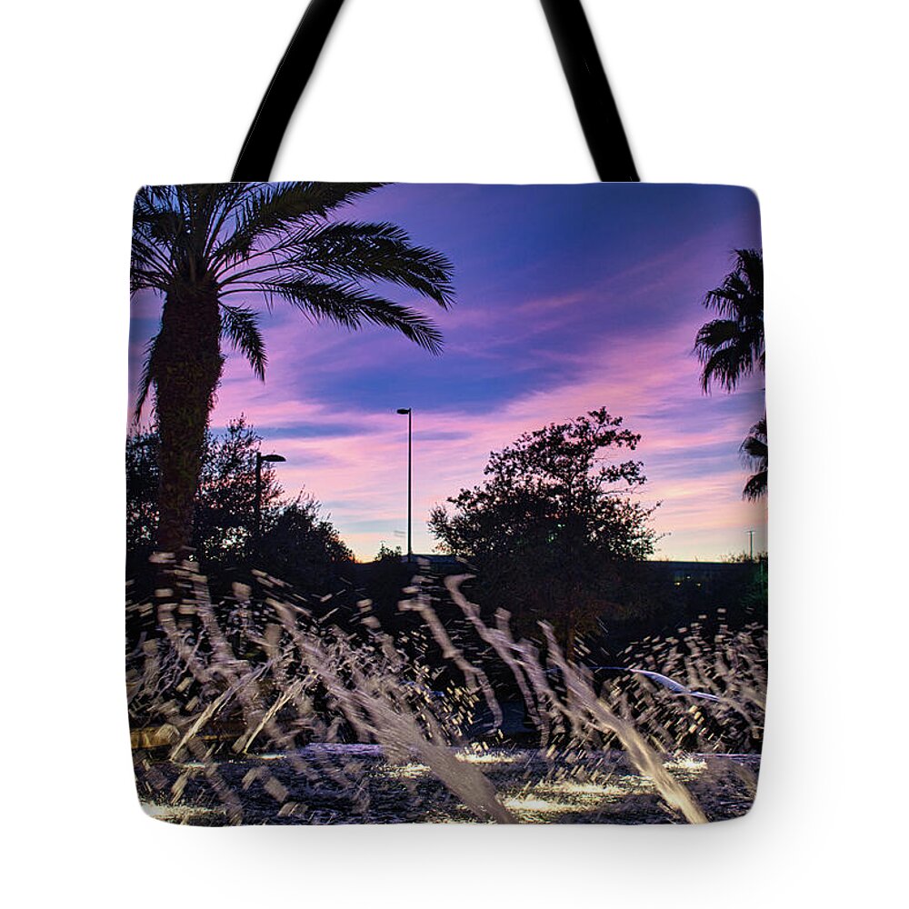 Tree Tote Bag featuring the photograph Purple Sunset by Portia Olaughlin