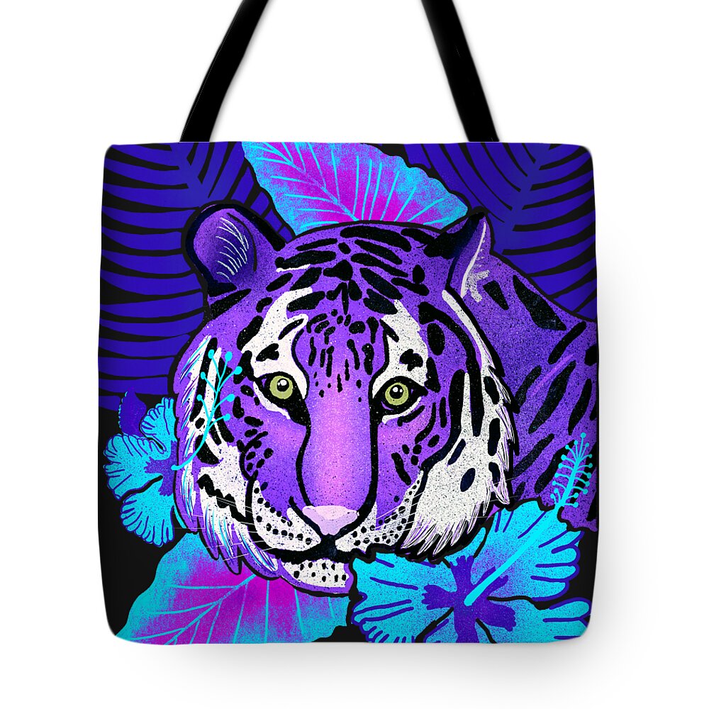 Tiger Tote Bag featuring the digital art Purple Tiger Jungle Safari by Christina Wedberg