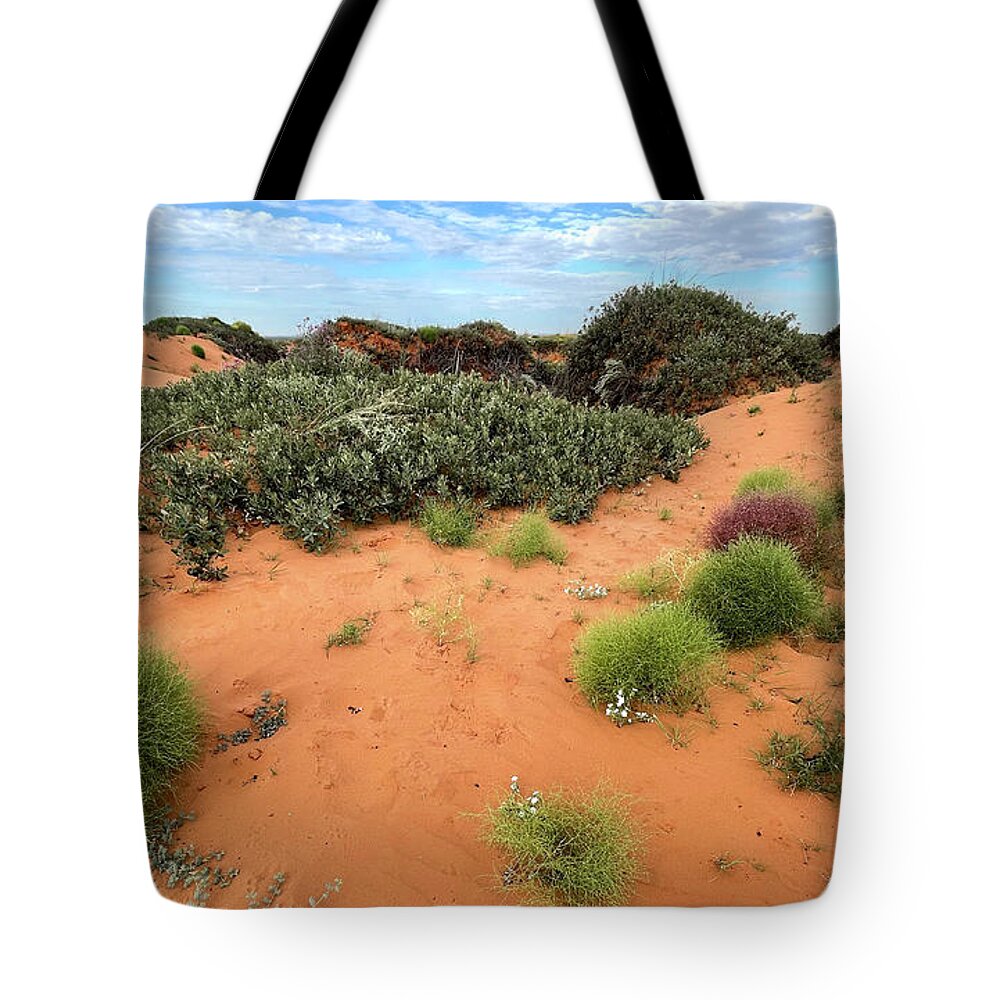 Richard Porter Tote Bag featuring the photograph Purples and Whites and Greens, Maljamar, New Mexico by Richard Porter