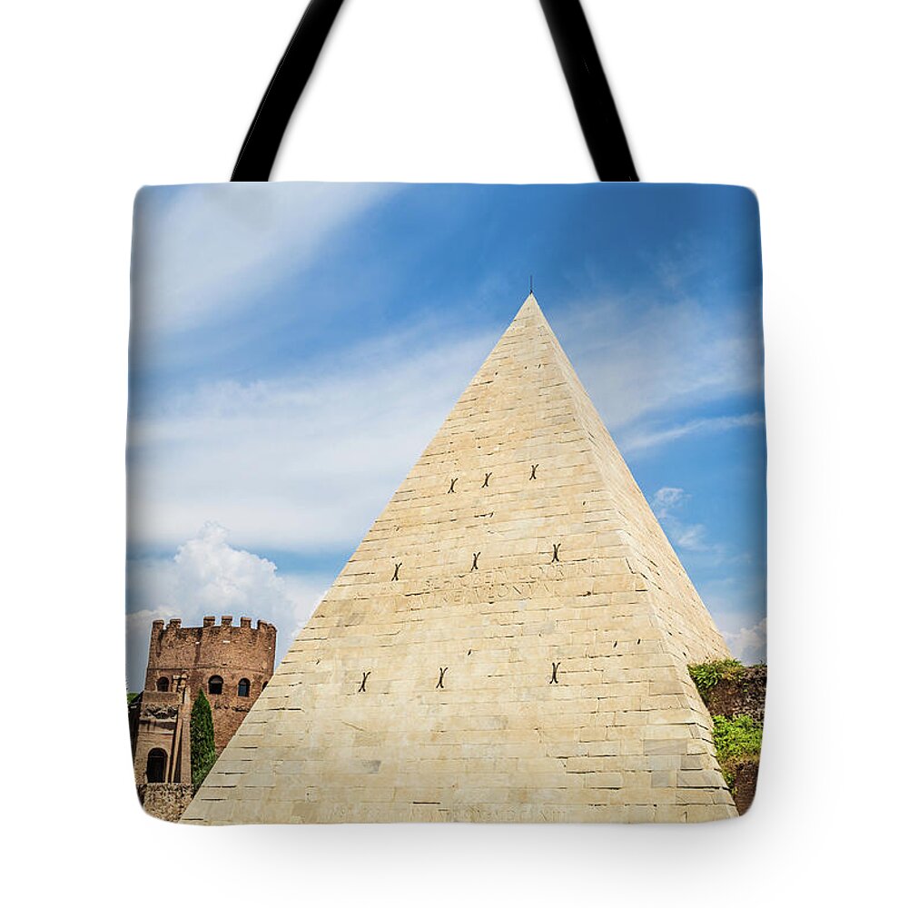 Roma Tote Bag featuring the photograph Pyramid of Cestius in Rome, Italy by Fabiano Di Paolo