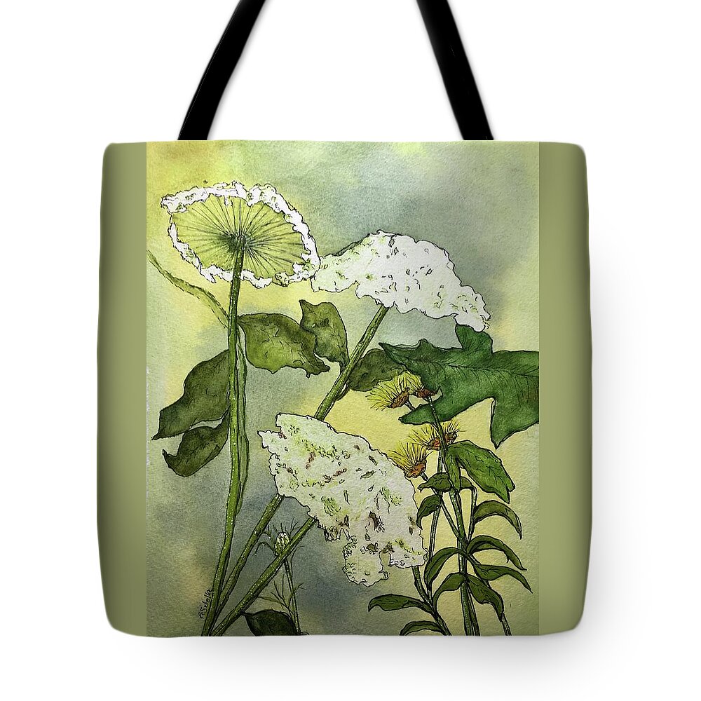 Queen Anne’s Lace Tote Bag featuring the painting Queen Annes Lace by Annamarie Sidella-Felts