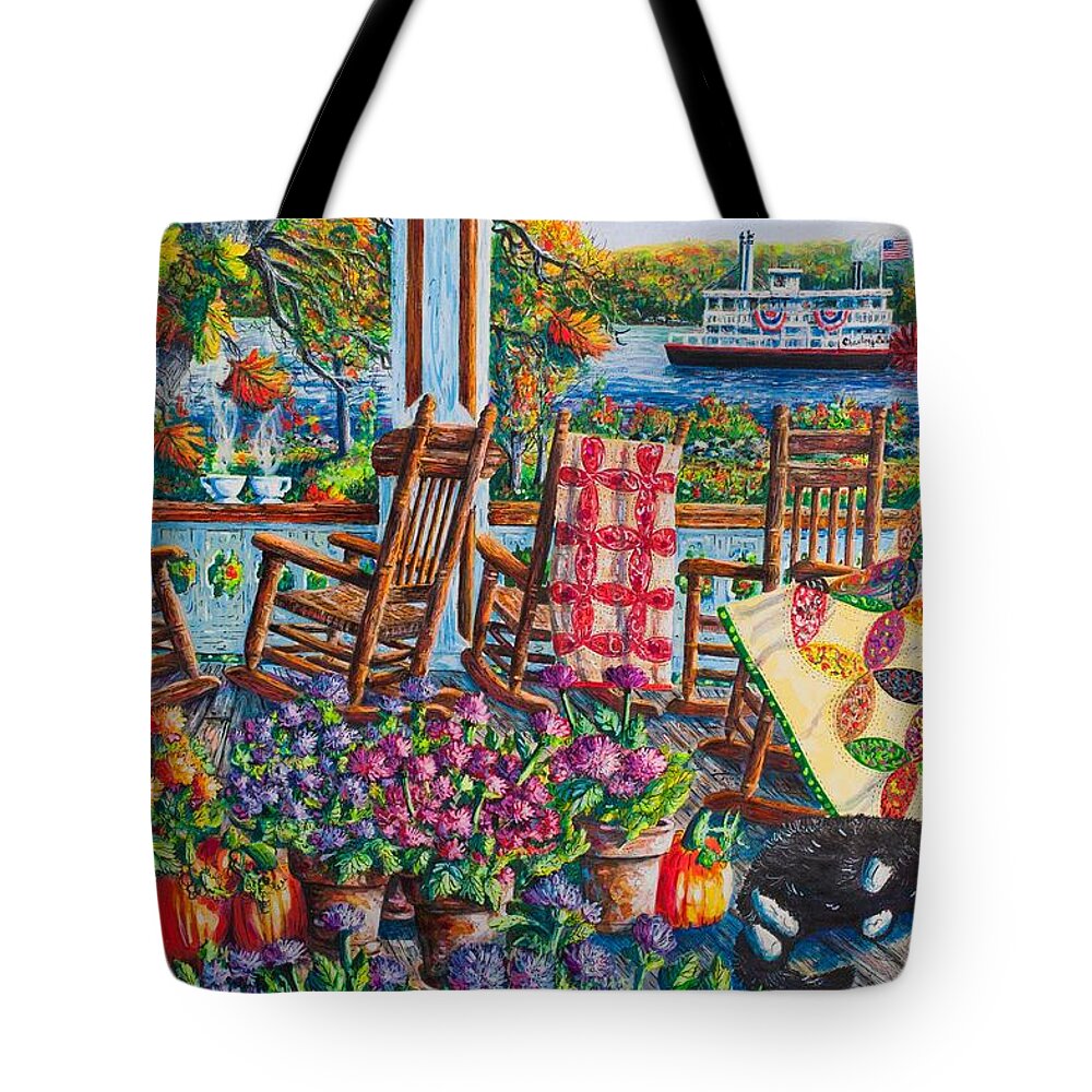 Autumn Tote Bag featuring the painting Quilting Around Chautauqua by Diane Phalen