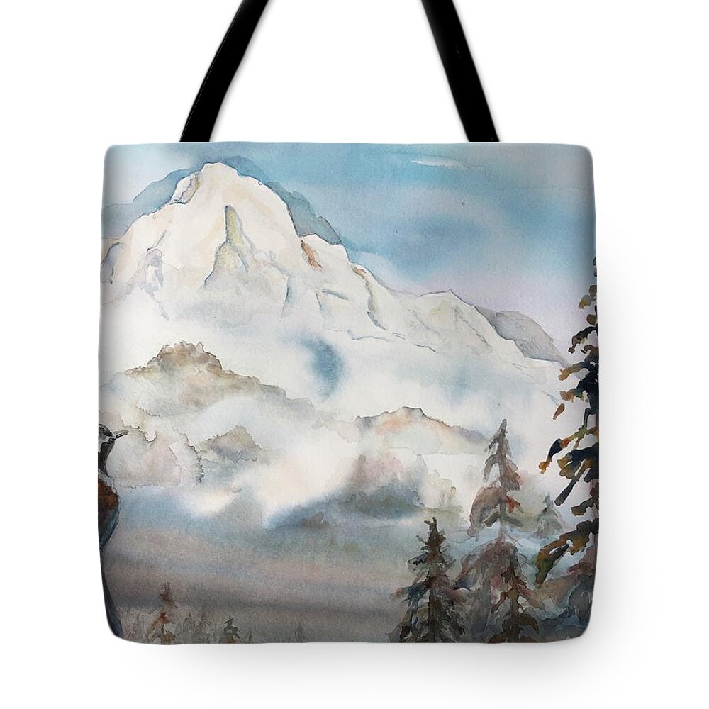 Landscape Tote Bag featuring the painting Quite the view from here by Debbie Hornibrook
