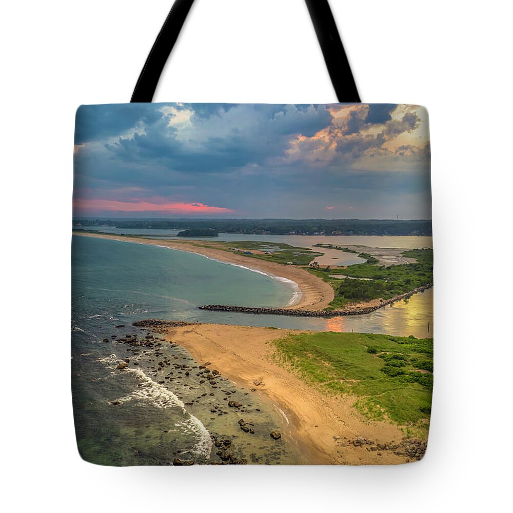 Charlestown Tote Bag featuring the photograph Quonochontaug Breachway  by Veterans Aerial Media LLC