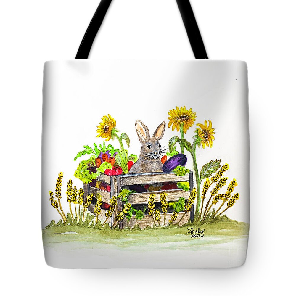 Rabbit Tote Bag featuring the painting Rabbit in the Veggies by Shirley Dutchkowski
