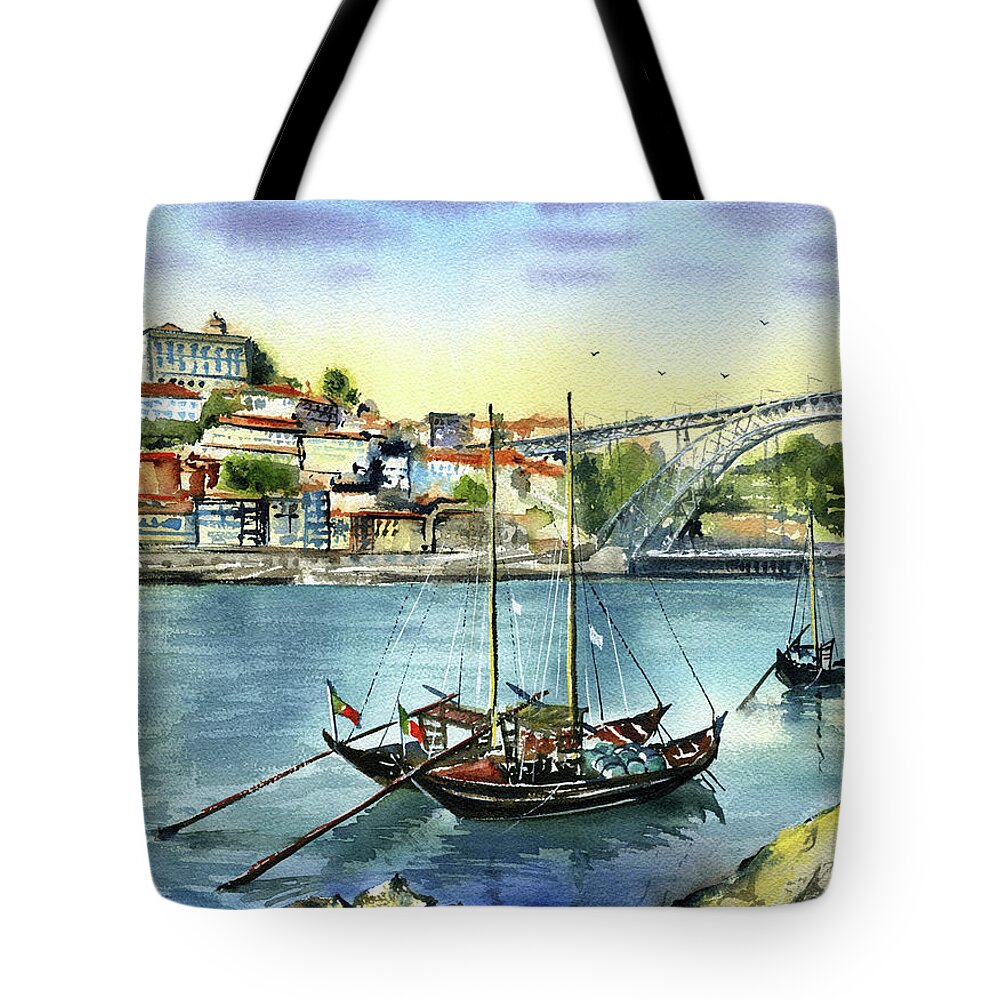 Portugal Tote Bag featuring the photograph Rabelo Boats in Porto by Dora Hathazi Mendes